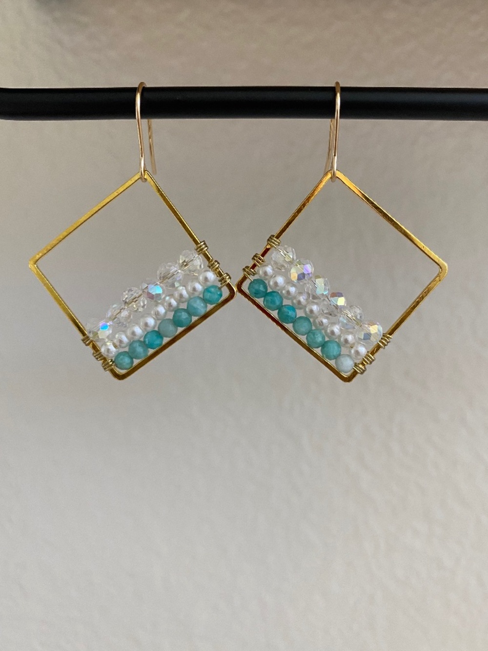 Handmade Earrings with Amazonite & Faux Pearl Beads